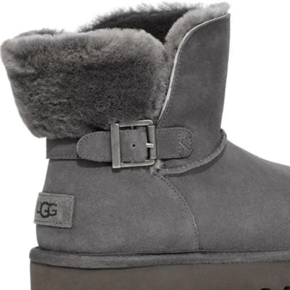 NEW‎ UGG KAREL SUEDE SHEARLING MINI BUCKLE BOOTS